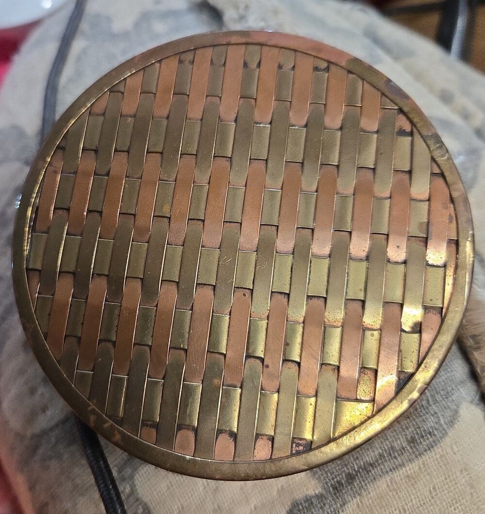 Vintage Brass & Copper Basket Weave Trinket Box | Boho Removable Lid Decor